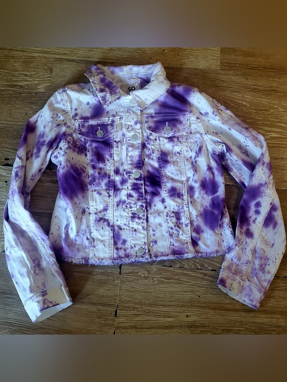 Upcycled SO White and Purple Tie-Dye Denim Jacket - Women